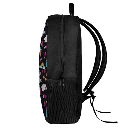 Black Girly Unicorn Pattern Print 17 Inch Backpack
