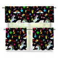 Black Girly Unicorn Pattern Print 3 Piece Kitchen Curtains