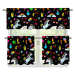 Black Girly Unicorn Pattern Print 3 Piece Kitchen Curtains