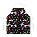 Black Girly Unicorn Pattern Print Adjustable Apron