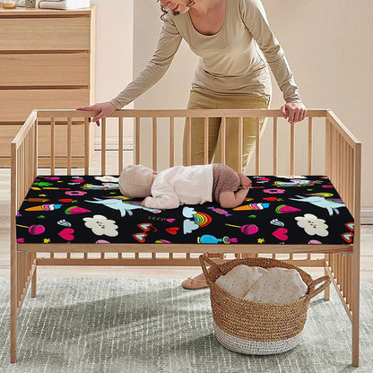 Black Girly Unicorn Pattern Print Baby Crib Sheet