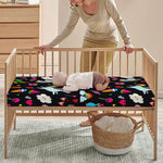 Black Girly Unicorn Pattern Print Baby Crib Sheet