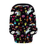 Black Girly Unicorn Pattern Print Baby Seat Cover