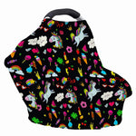 Black Girly Unicorn Pattern Print Baby Seat Cover
