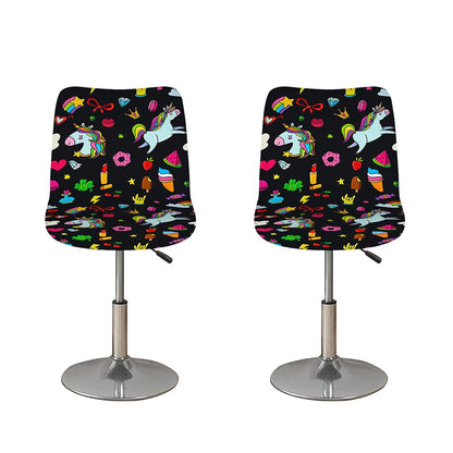 Black Girly Unicorn Pattern Print Bar Stool Covers