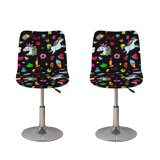 Black Girly Unicorn Pattern Print Bar Stool Covers