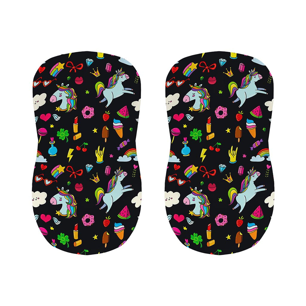 Black Girly Unicorn Pattern Print Bar Stool Covers