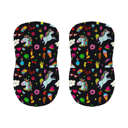Black Girly Unicorn Pattern Print Bar Stool Covers