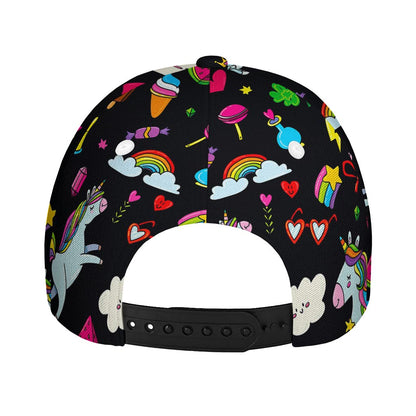 Black Girly Unicorn Pattern Print Baseball Cap