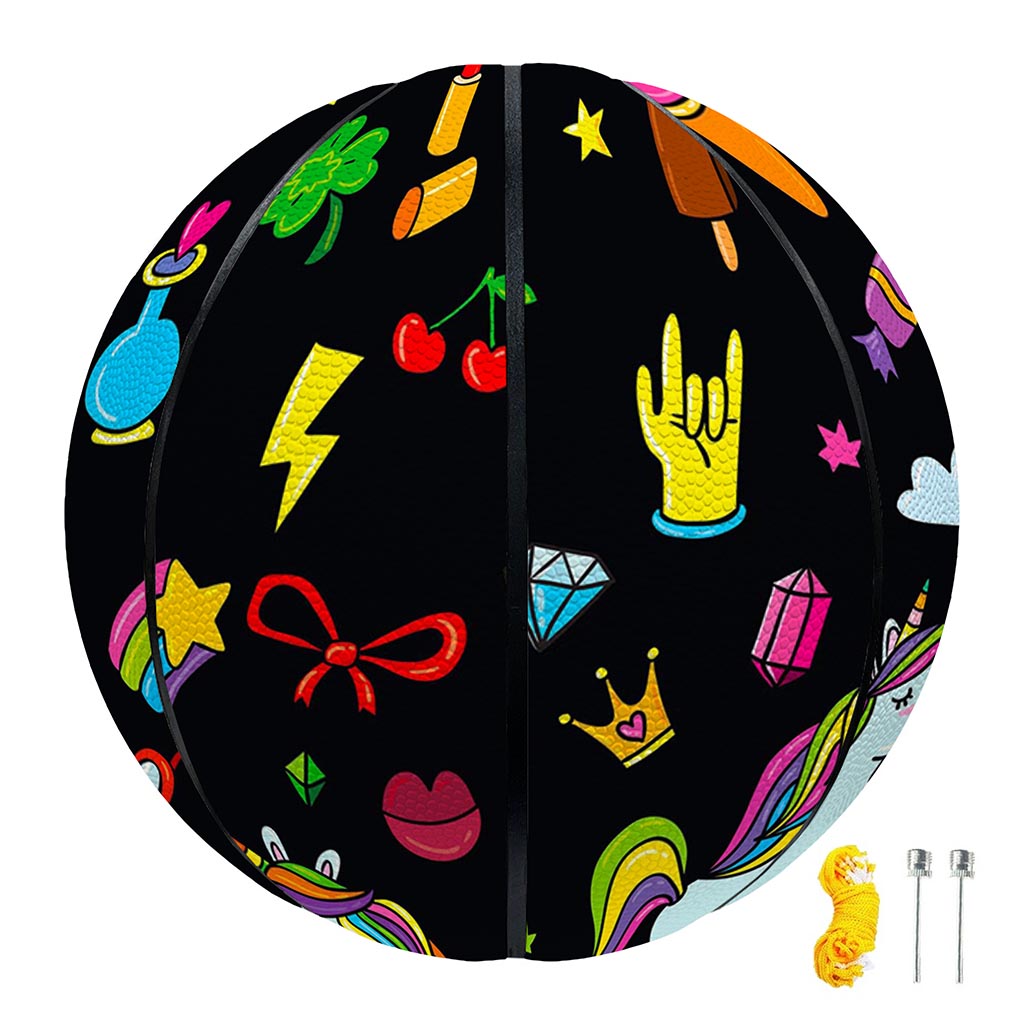 Black Girly Unicorn Pattern Print Basketball