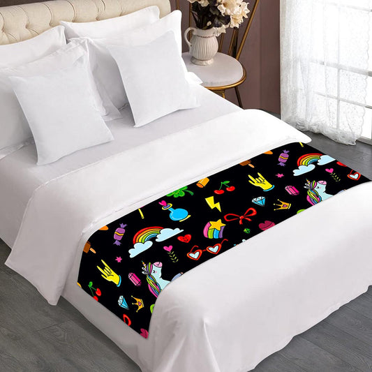Black Girly Unicorn Pattern Print Bed Runner
