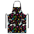 Black Girly Unicorn Pattern Print Bib Apron With Pocket