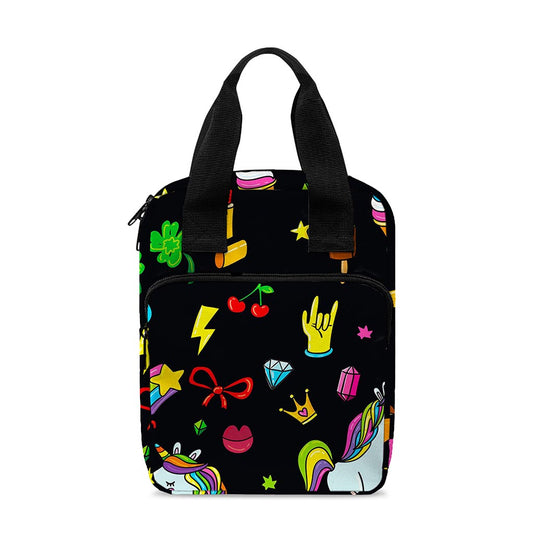 Black Girly Unicorn Pattern Print Bible Tote Bag