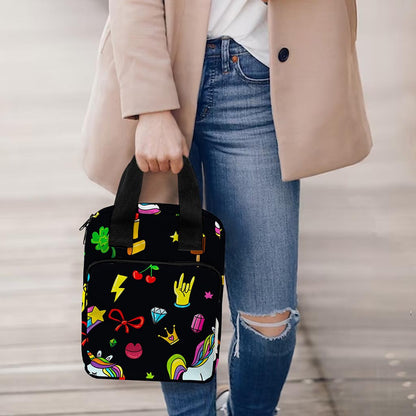Black Girly Unicorn Pattern Print Bible Tote Bag