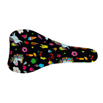 Black Girly Unicorn Pattern Print Bicycle Seat Cover