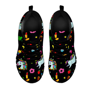 Black Girly Unicorn Pattern Print Black Running Shoes