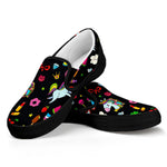 Black Girly Unicorn Pattern Print Black Slip On Sneakers