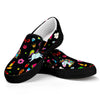 Black Girly Unicorn Pattern Print Black Slip On Sneakers