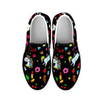 Black Girly Unicorn Pattern Print Black Slip On Sneakers