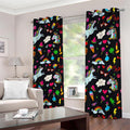Black Girly Unicorn Pattern Print Dimout Grommet Curtains