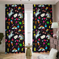 Black Girly Unicorn Pattern Print Dimout Pencil Pleat Curtains