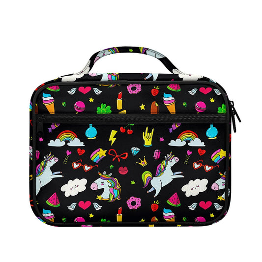 Black Girly Unicorn Pattern Print Briefcase Bible Bag