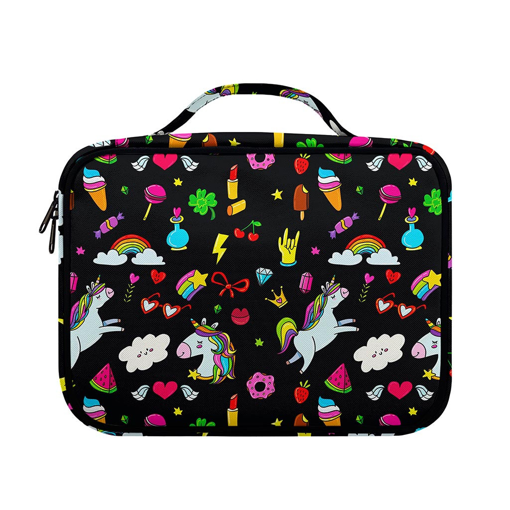 Black Girly Unicorn Pattern Print Briefcase Bible Bag