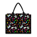 Black Girly Unicorn Pattern Print Canvas Tote Bag