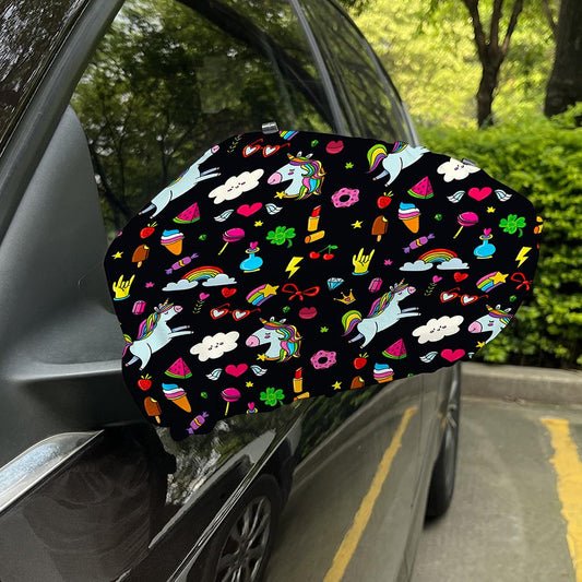 Black Girly Unicorn Pattern Print Car Side Mirror Covers
