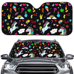 Black Girly Unicorn Pattern Print Car Windshield Sun Shade