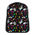 Black Girly Unicorn Pattern Print Casual Backpack