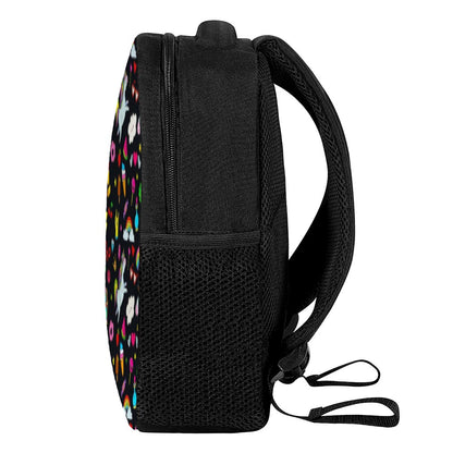 Black Girly Unicorn Pattern Print Casual Backpack