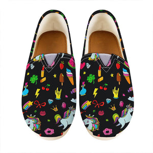 Black Girly Unicorn Pattern Print Casual Shoes