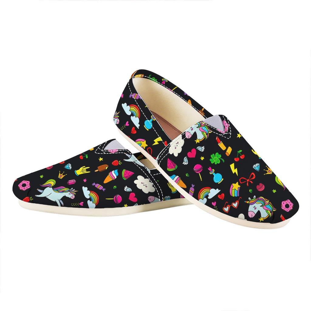 Black Girly Unicorn Pattern Print Casual Shoes