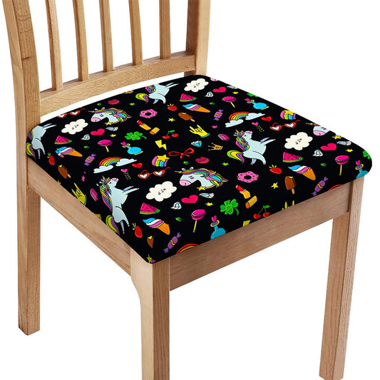 Black Girly Unicorn Pattern Print Chair Cushion Cover