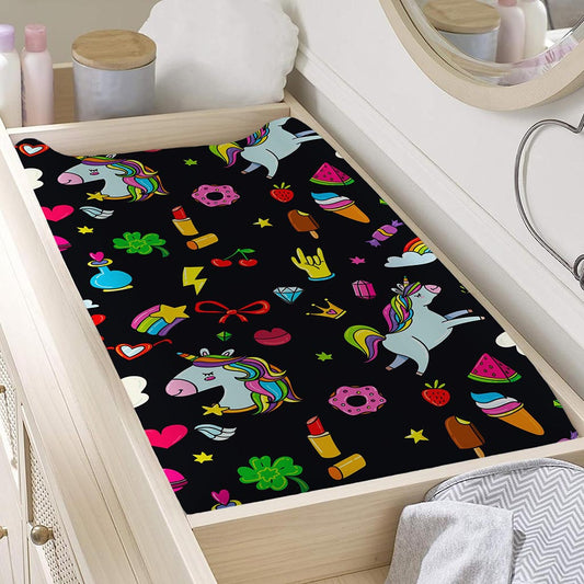 Black Girly Unicorn Pattern Print Changing Pad Cover