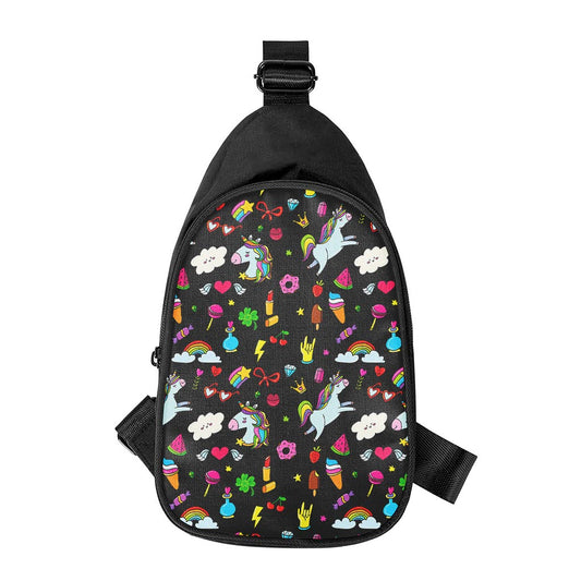 Black Girly Unicorn Pattern Print Chest Bag
