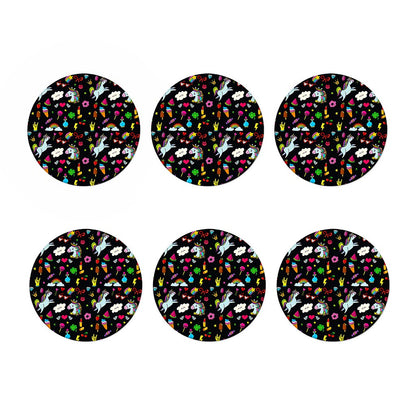 Black Girly Unicorn Pattern Print Coaster Set