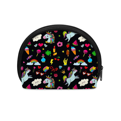 Black Girly Unicorn Pattern Print Coin Purse