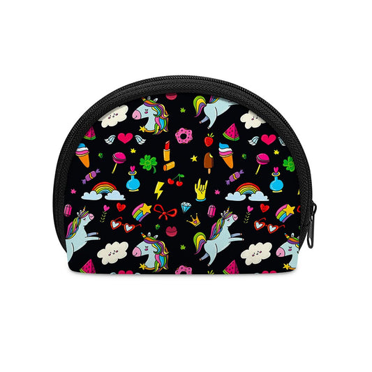 Black Girly Unicorn Pattern Print Coin Purse
