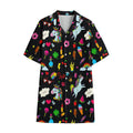 Black Girly Unicorn Pattern Print Cotton Hawaiian Shirt