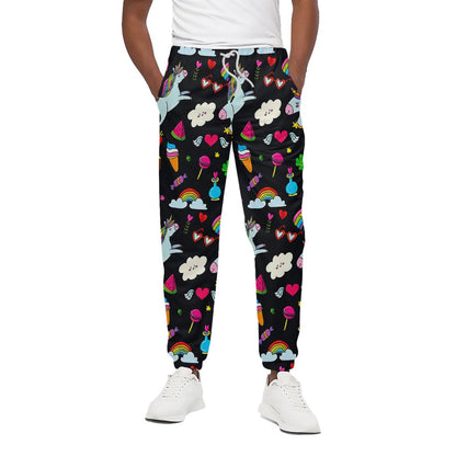 Black Girly Unicorn Pattern Print Cotton Pants