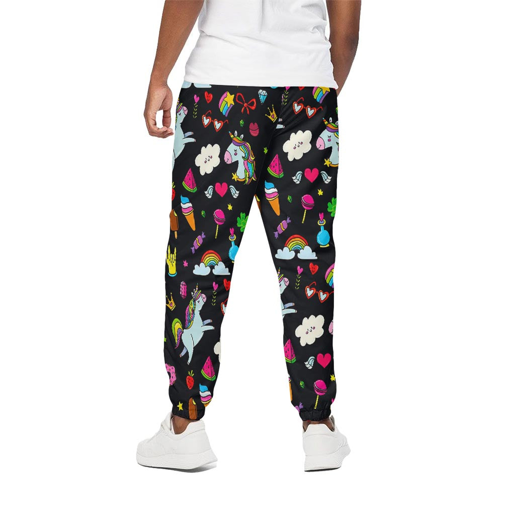 Black Girly Unicorn Pattern Print Cotton Pants