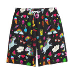 Black Girly Unicorn Pattern Print Cotton Shorts