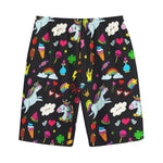 Black Girly Unicorn Pattern Print Cotton Shorts