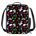 Black Girly Unicorn Pattern Print Crossbody Lunch Bag