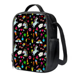 Black Girly Unicorn Pattern Print Crossbody Lunch Bag