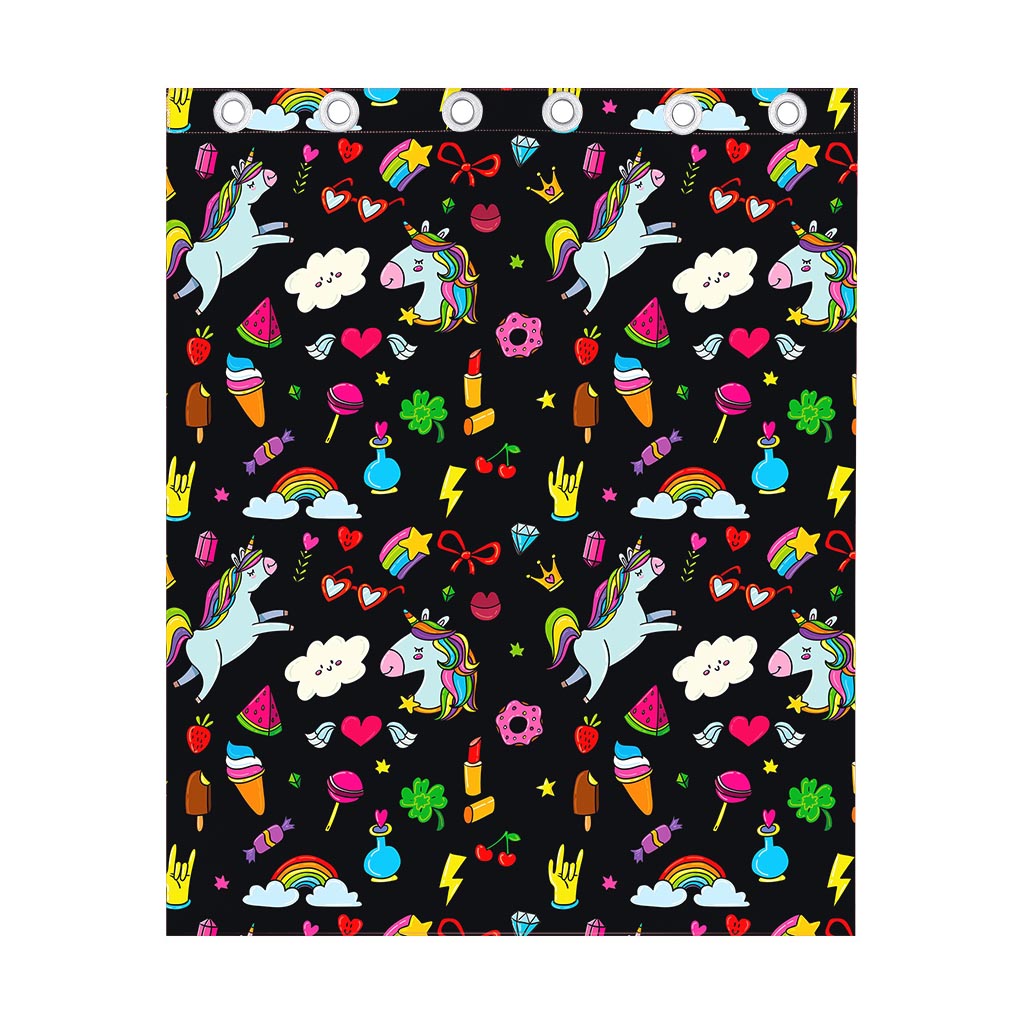 Black Girly Unicorn Pattern Print Curtain