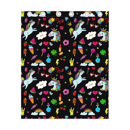Black Girly Unicorn Pattern Print Curtain