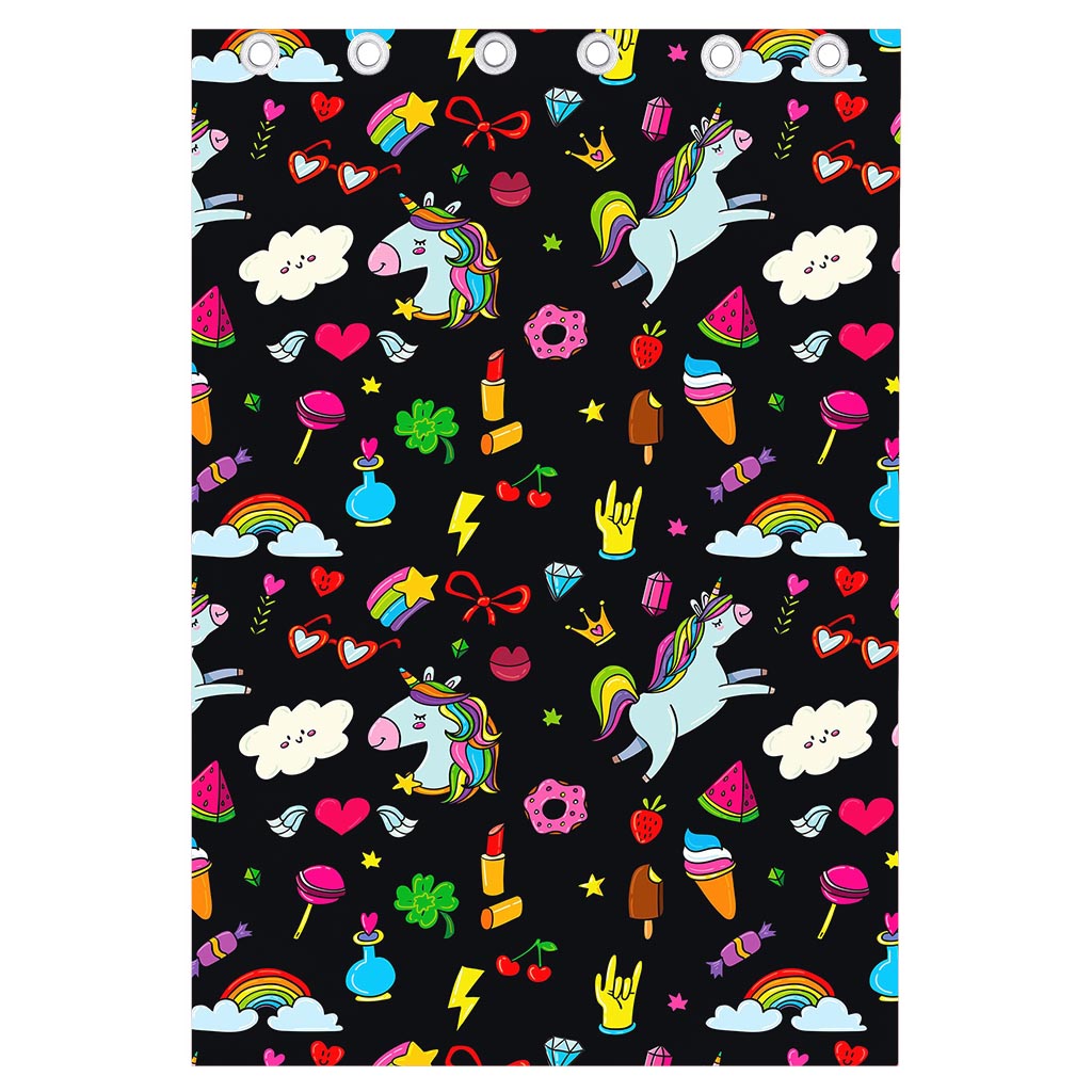 Black Girly Unicorn Pattern Print Curtain
